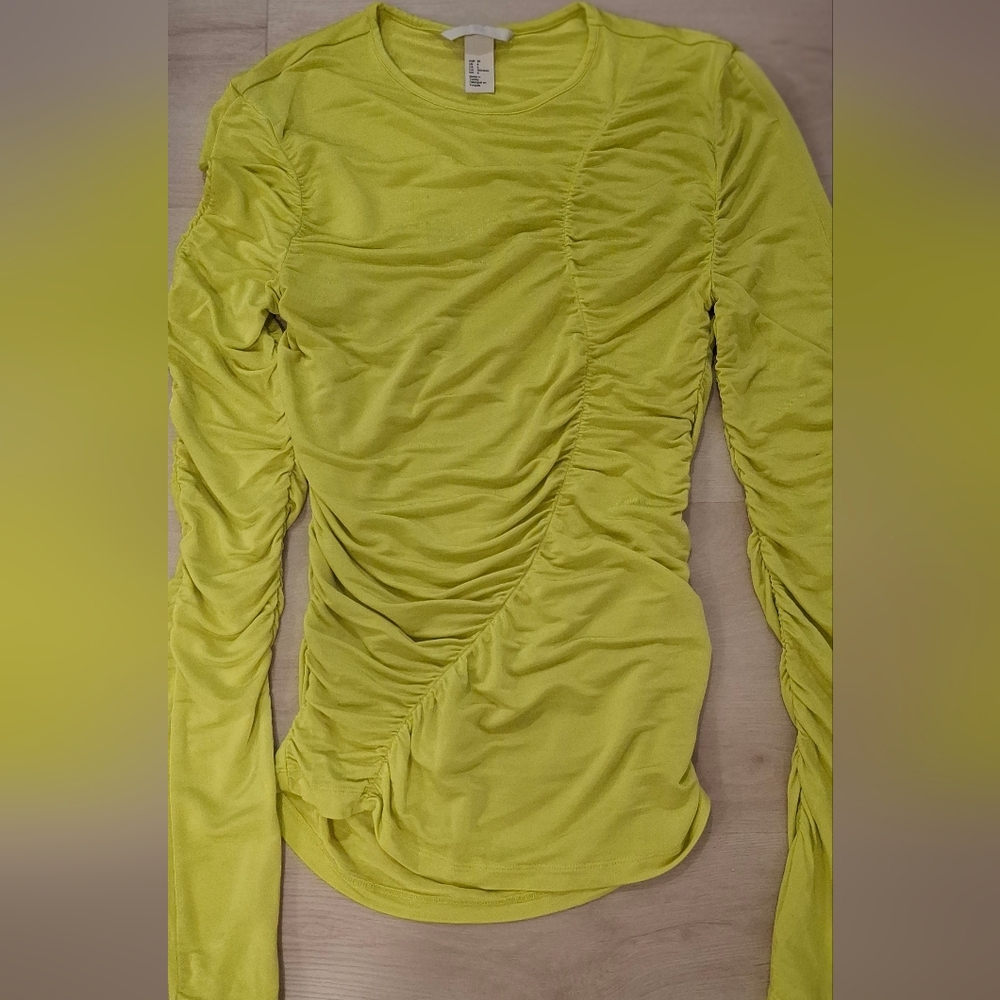 H&M Lime Green Ruched Long Sleeve Top